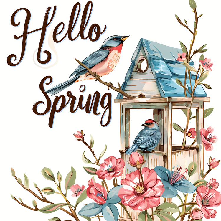 Hello Spring,Birdhouse,Feathers