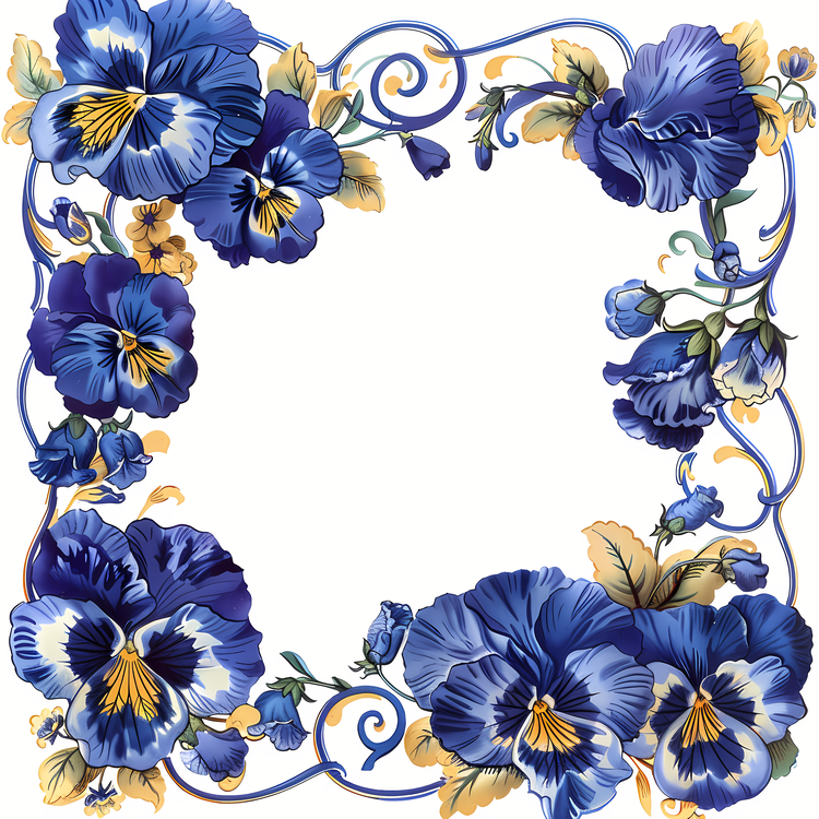 Blue Flower,Floral Frame,Blue Pansies