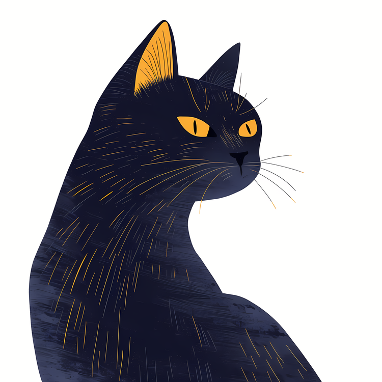 Minimalist Cat,Black Cat,Orange Eyes