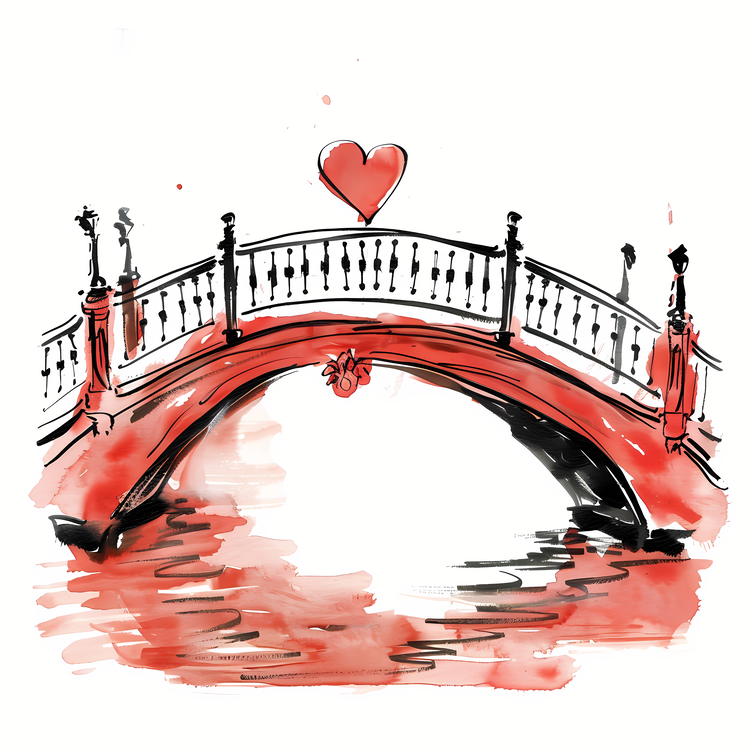 Bridge,Watercolor Bridge,Love Heart On Bridge