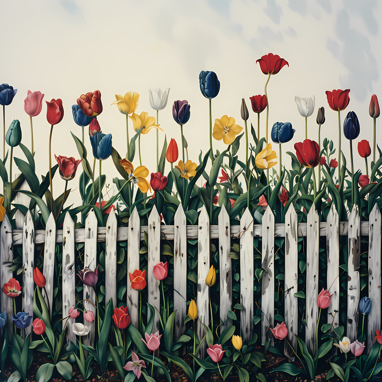 Garden Fence,Colorful,Field Of Tulips