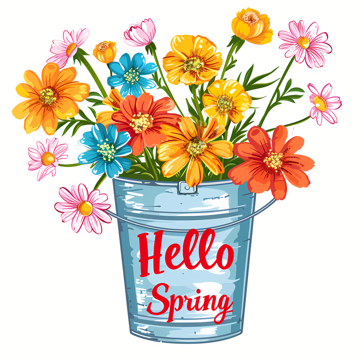 Hello Spring,Spring Flowers,Vintage Flower Basket
