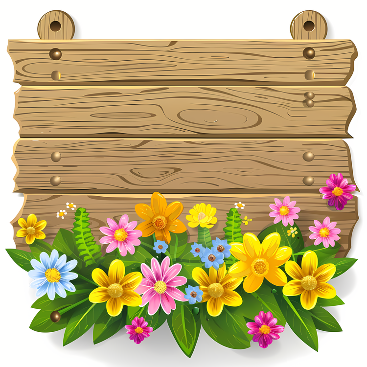Spring Flowers,Sign Board,Wooden