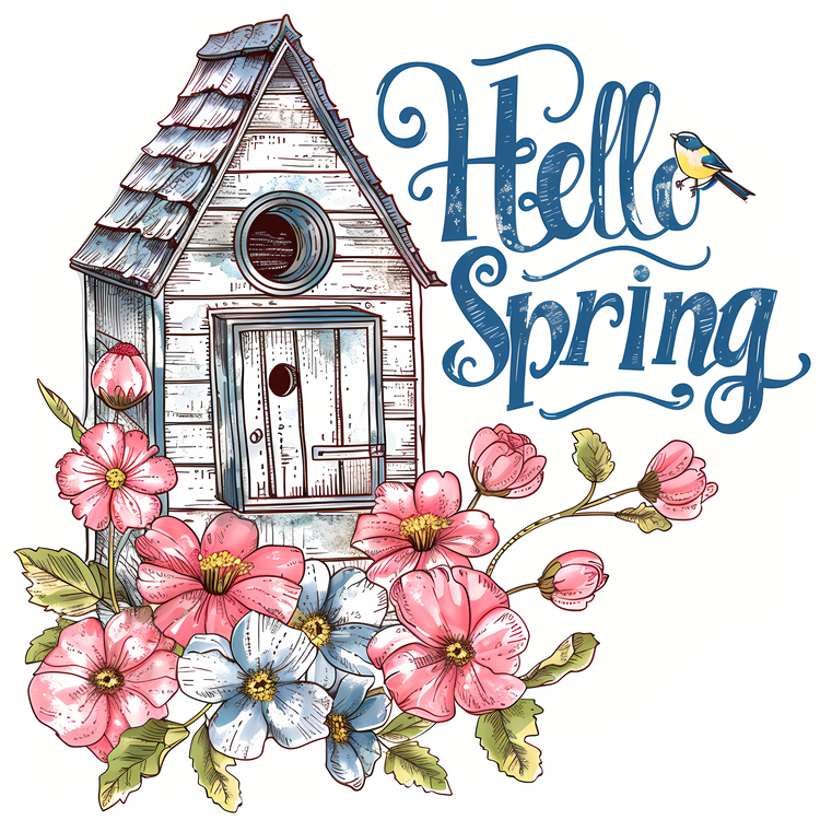 Hello Spring,Birdhouse,Bluebird