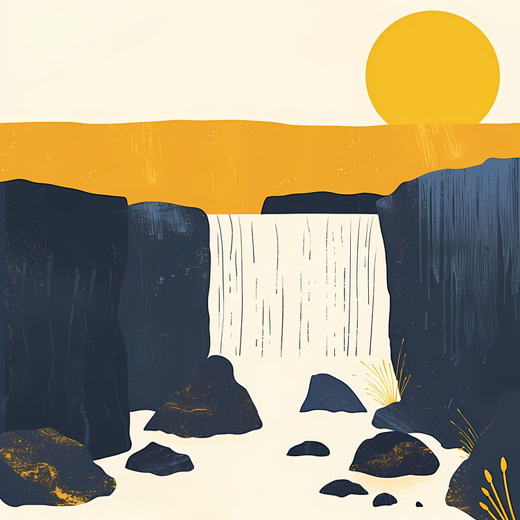Waterfall,Sunset,Rocks