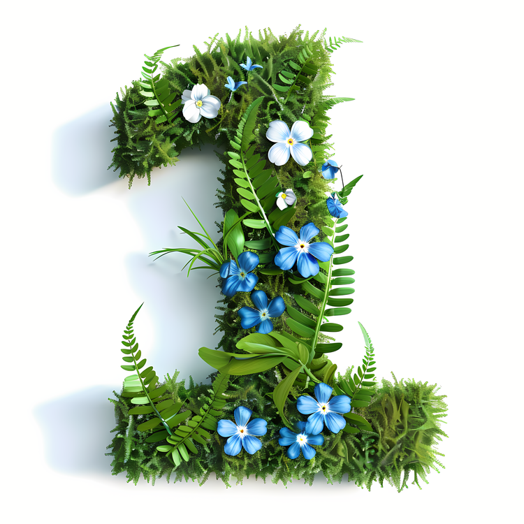 Number One Art Design,Number,Blue Flowers