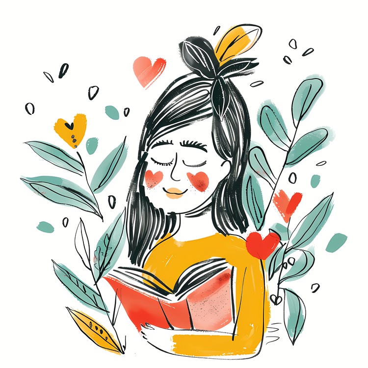 Cartoon Girl With Book,Reading,Girl