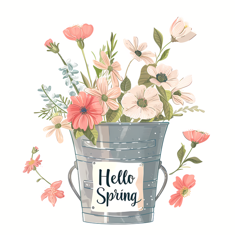Hello Spring,Water Bucket,Flower