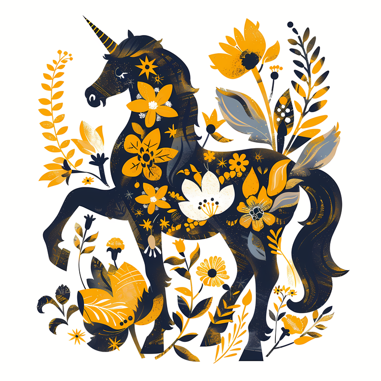 Unicorn Floral,Unicorn,Gold
