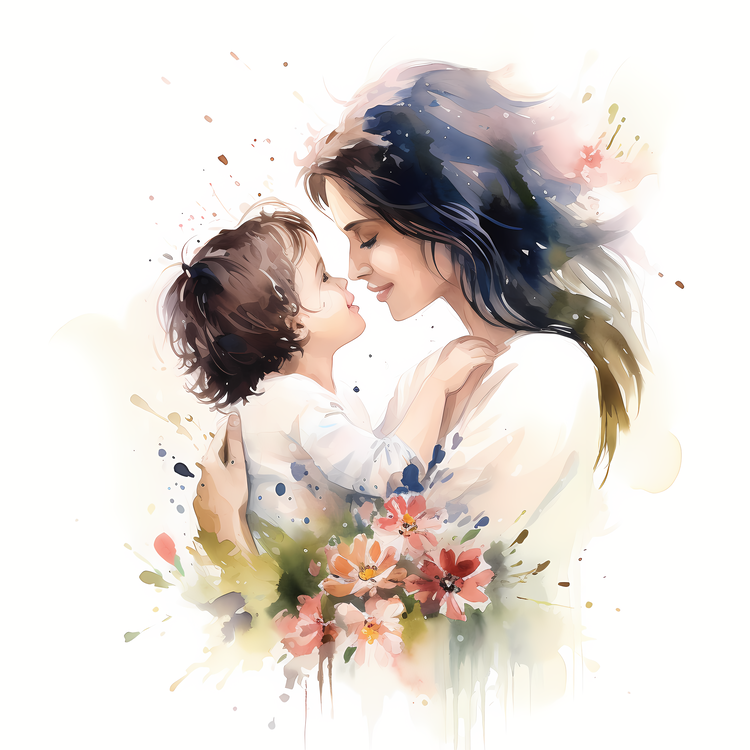 Mothers Day,Watercolor,Mother And Child