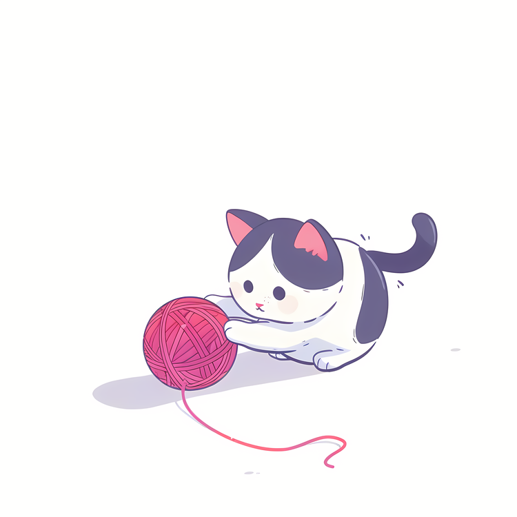 Little Cat Playing Yarn Ball,Cat,Knitting