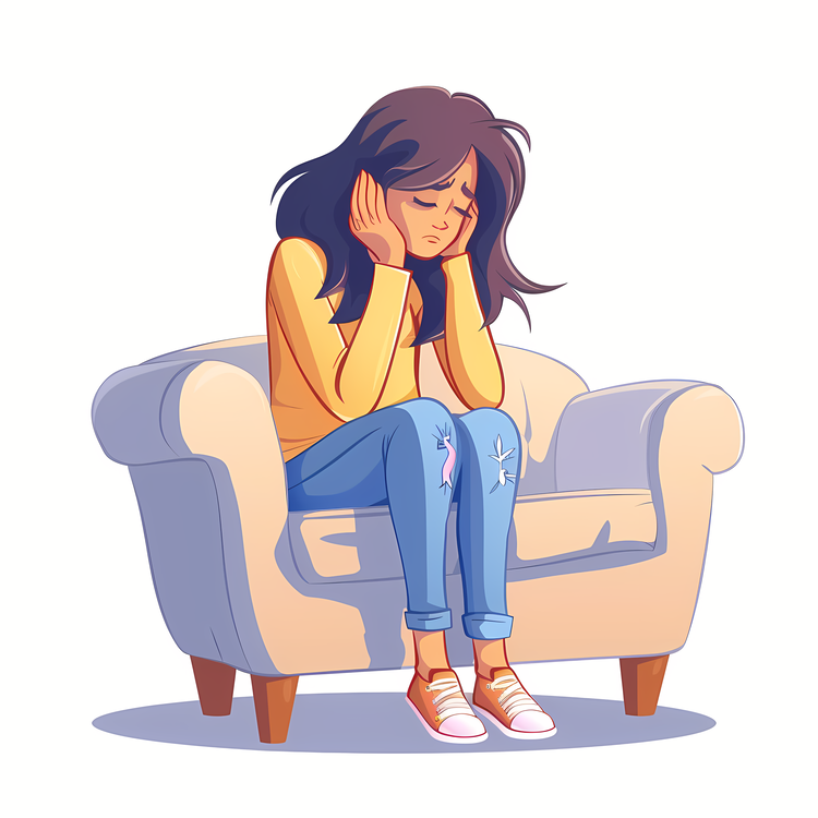 Cartoon Depression,Sad Girl On The Couch,Emotional Woman