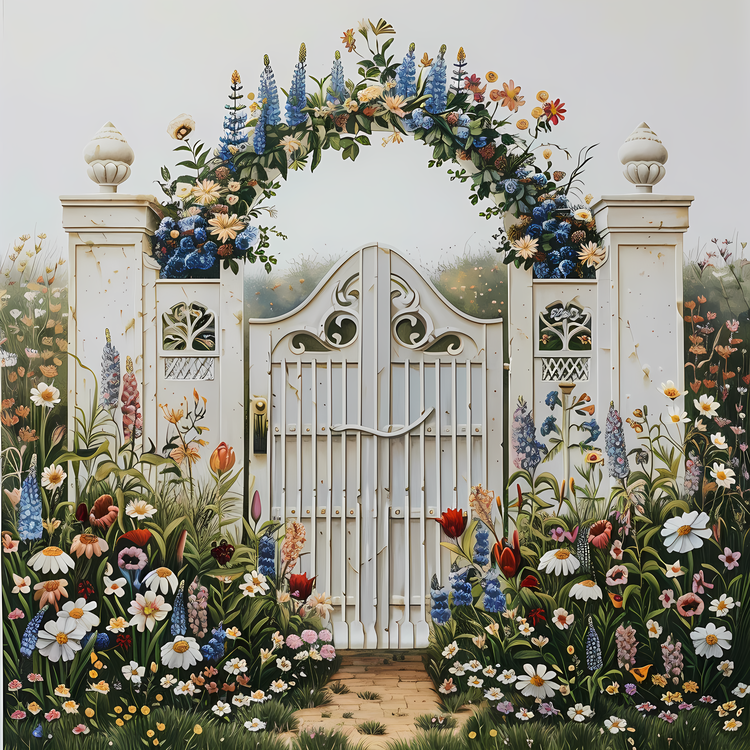 Spring Garden Gate,White,Flowers