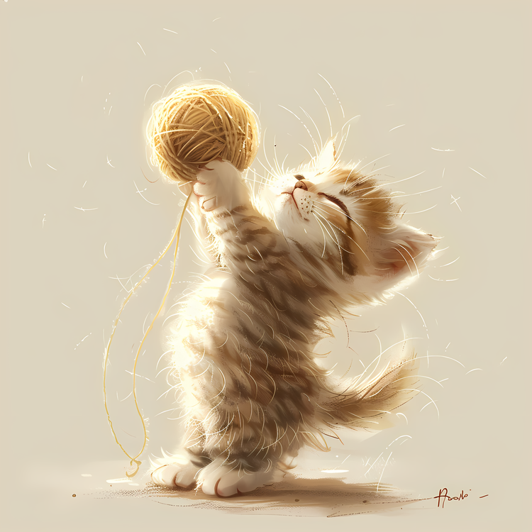 Little Cat Playing Yarn Ball,Kitten,Cat