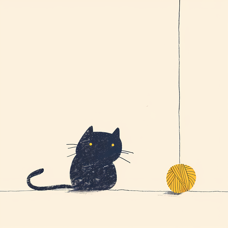Little Cat Playing Yarn Ball,Cat,Black Cat
