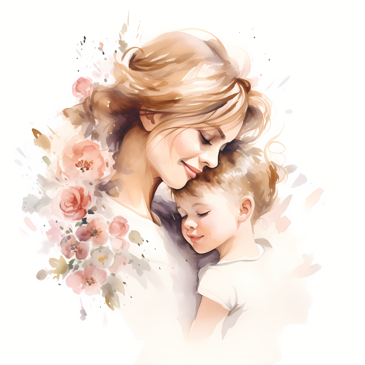 Mothers Day,Watercolor,Mother And Child