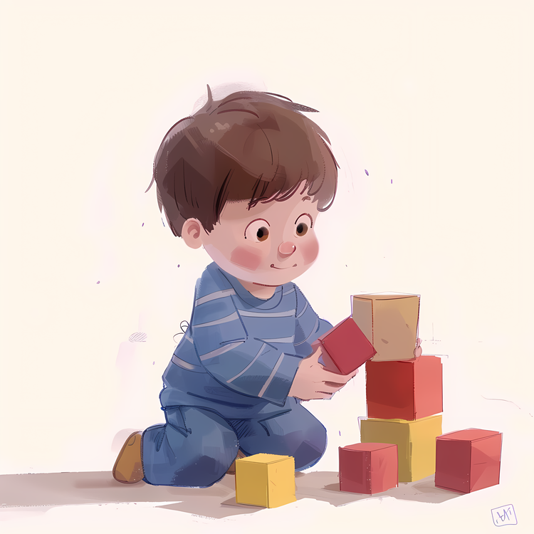 Toddler Playing With Building Blocks,Child,Boy