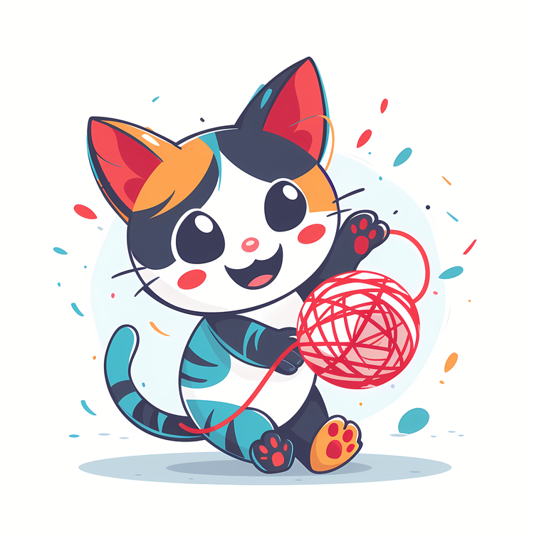 Little Cat Playing Yarn Ball,Cute Cat,Playful Kitty