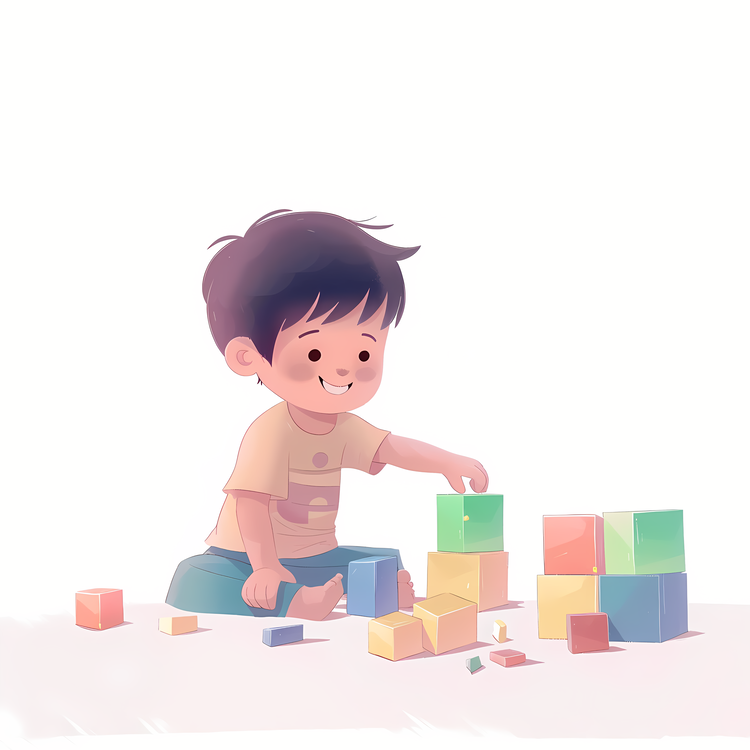 Toddler Playing With Building Blocks,Playful,Childhood
