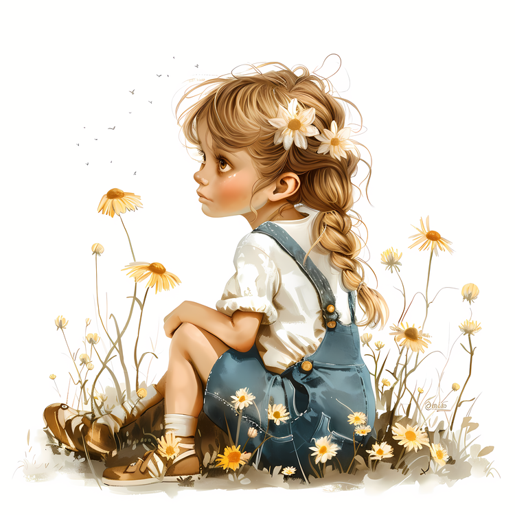 Spring Time,Girl And Flower,Daisies