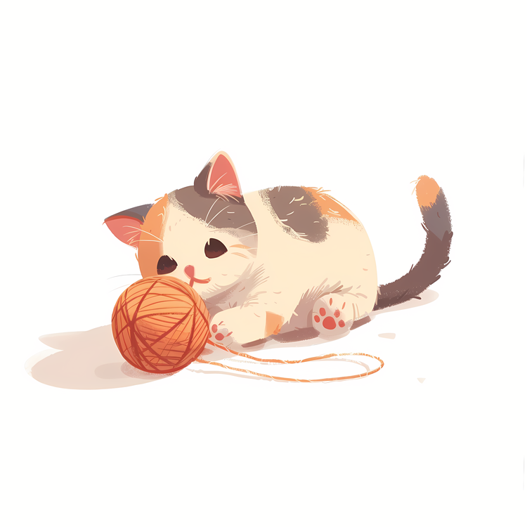 Little Cat Playing Yarn Ball,Cat,Kitten