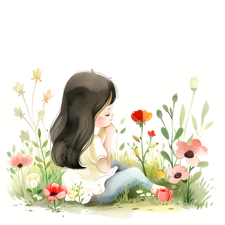 Spring Time,Girl And Flower,Girl