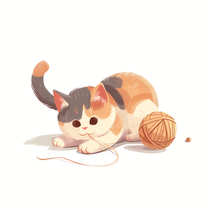 Little Cat Playing Yarn Ball,Cat,Orange And White