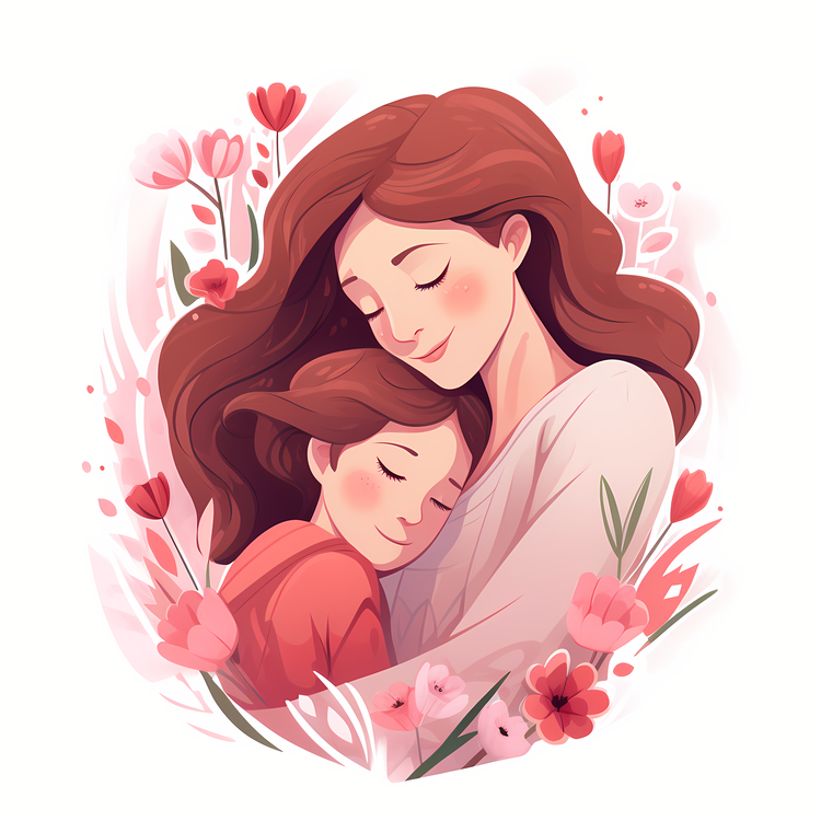 Mothers Day,Cartoon,Mother And Daughter Hugging
