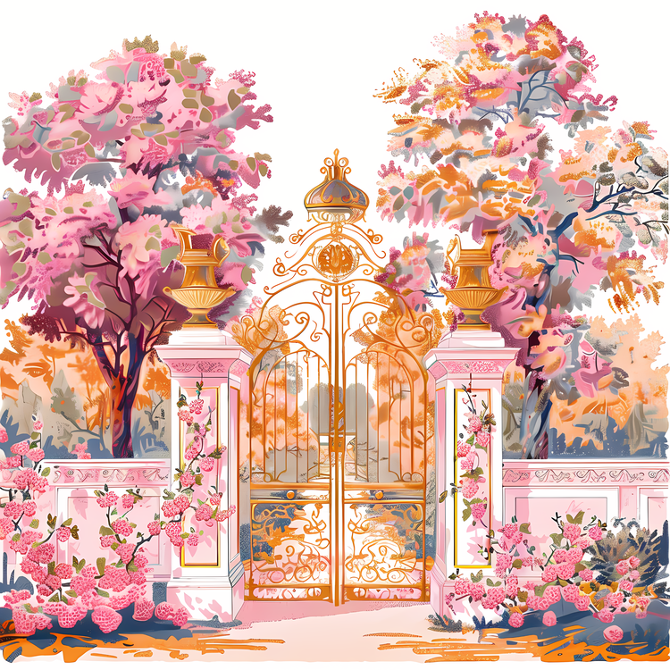 Spring Garden Gate,Garden Gate,Pink Flowers