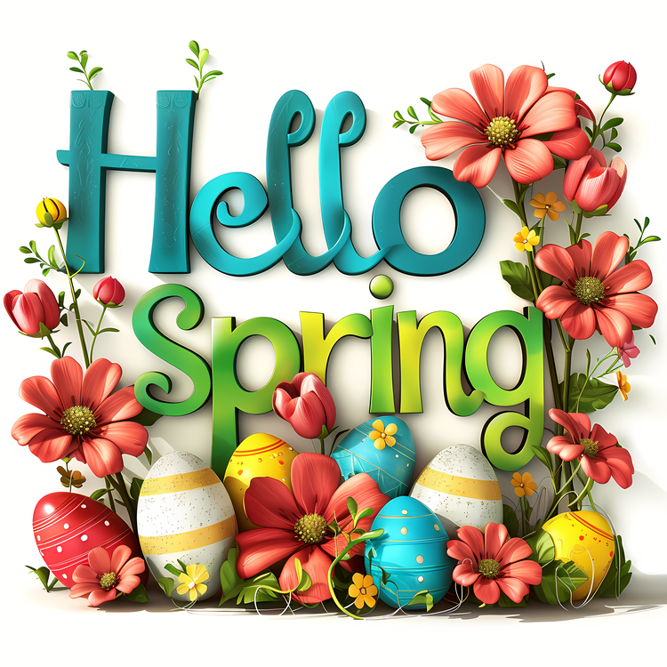 Hello Spring,Easter Eggs,Flowers
