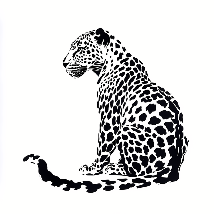 Leopard,Black And White,Sitting