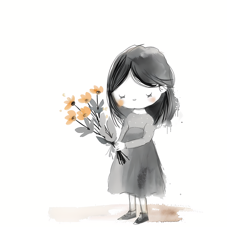 Girl Holding Flowers,Girl,Flowers