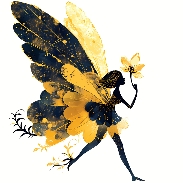 Flower Fairy,Yellow Butterfly,Black And Gold Fairy