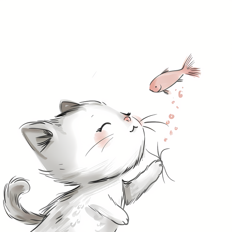 Cute Cat Kissing Fish,Cat,Kitten