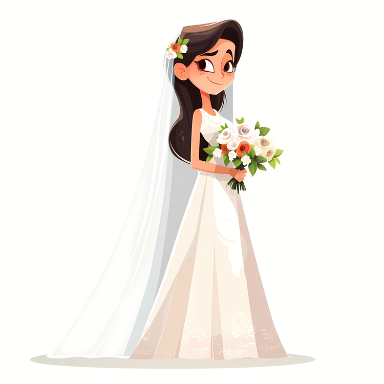 Bride With Veil,Cartoon Bride,Wedding Dress