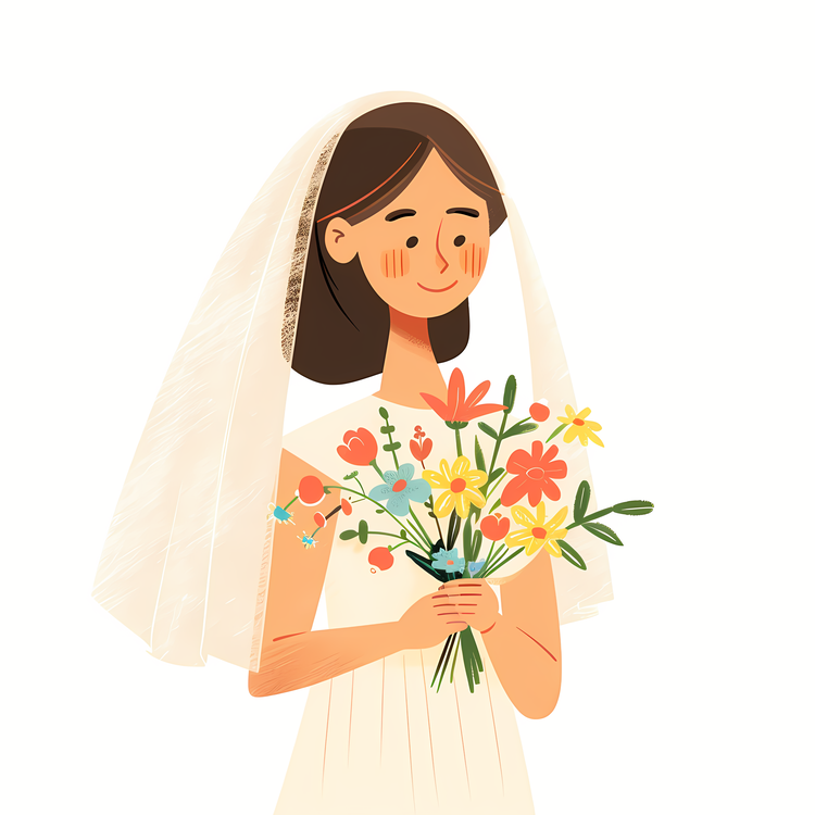 Bride With Veil,Woman With Flowers,Wedding Bouquet