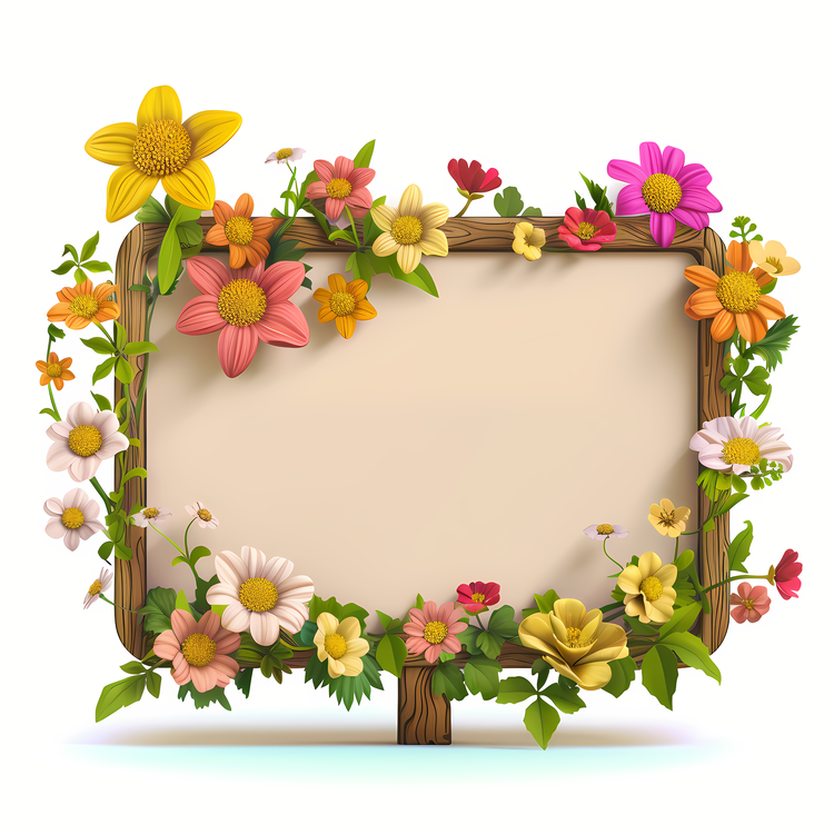 Spring Flowers,Sign Board,Wooden Frame