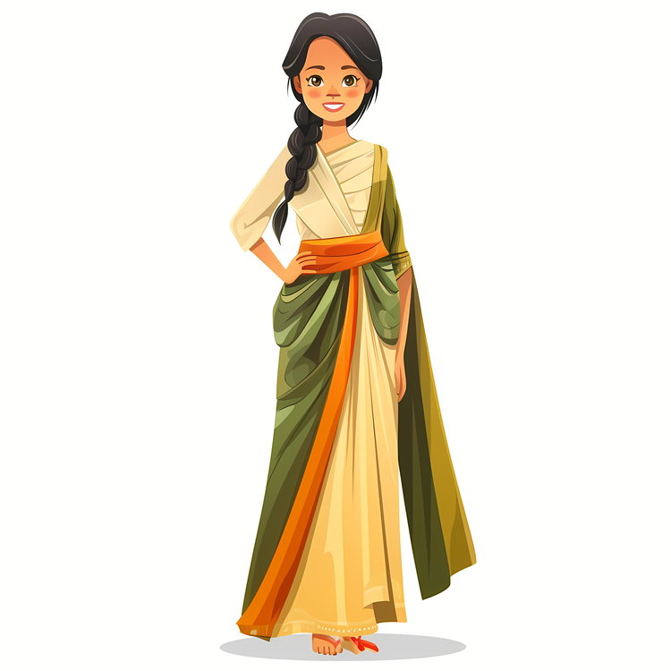 Cartoon Cambodian Woman,Girl,Indian Attire
