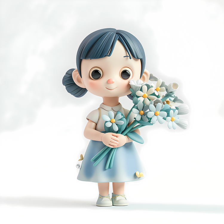 Girl Holding Flowers,Child With Flowers,Female With Bouquet