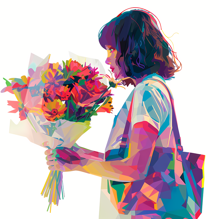 Girl Holding Flowers,Color,Person