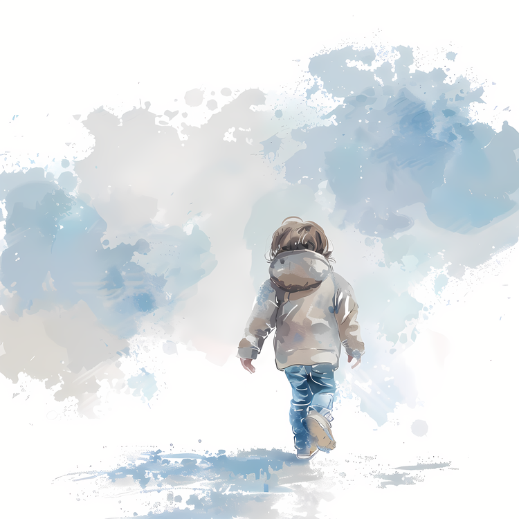 Little Boy,Child Walking In The Rain,Street Art