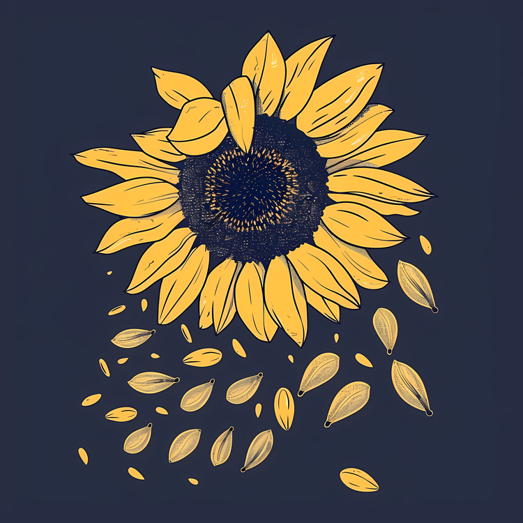 Sunflower And Seeds,Sunflower,Black Background