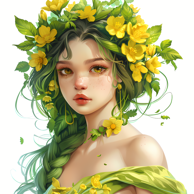 Spring Girl,Flowers,Green Hair