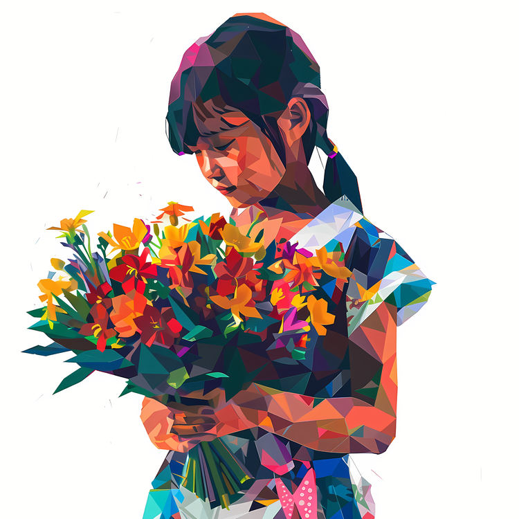 Girl Holding Flowers,Girl,Colorful Flowers