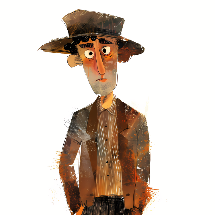 Whimsical Cartoon Man,Cowboy,Hat