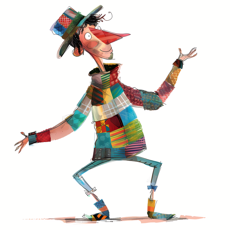 Whimsical Cartoon Man,Happy,Colorful