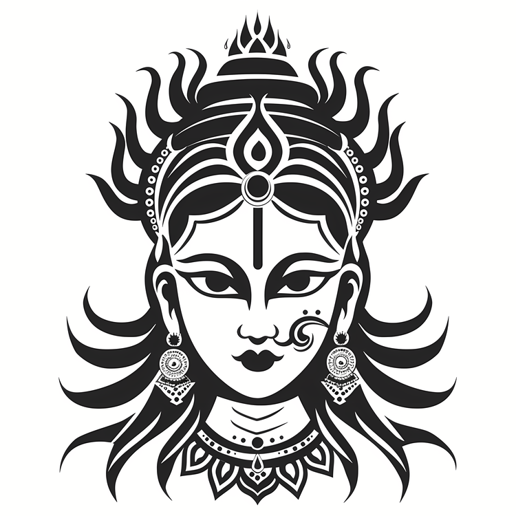Durga Maa,Face,Black And White