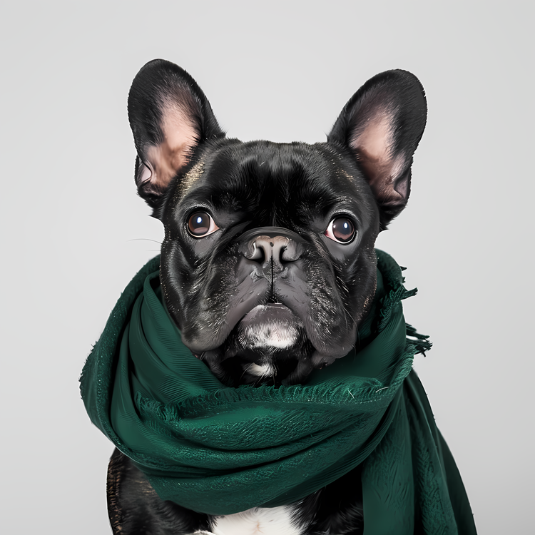 French Bulldog,Green Scarf,Fashion