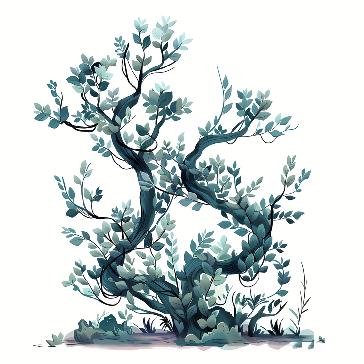 Bushes,Tree,Watercolor