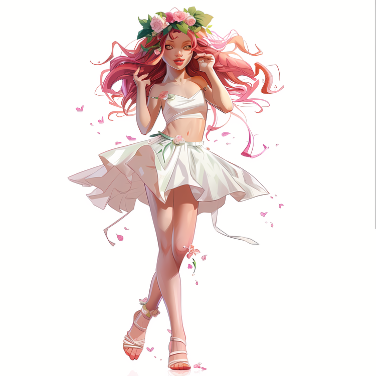 Spring Girl,Pink Hair,Dress